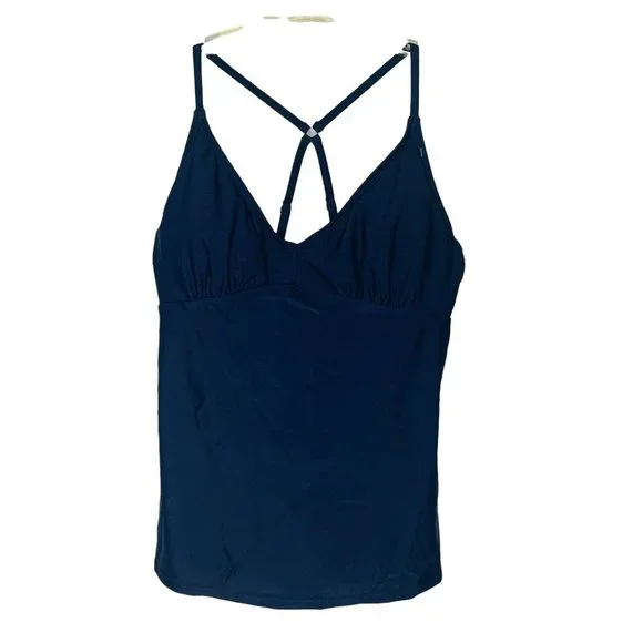 NEW Athleta tankini top Cross Back navy blue racerback swimsuit 36 B C women - Picture 2 of 10